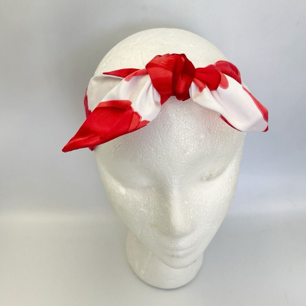 New Women Headband Hair Accessories knotted Red And White Floral - Picture 13 of 15